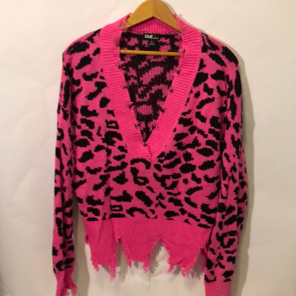 Pink & Black Fringe Sweater